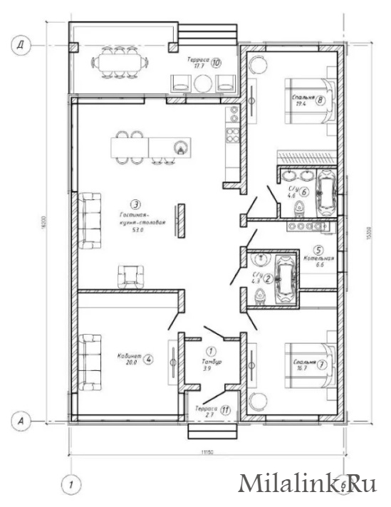 Одноэтажный дом 149 м²
