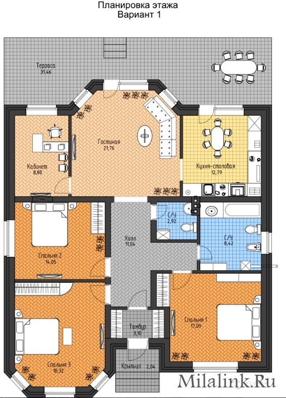 Одноэтажный коттедж 150 м²