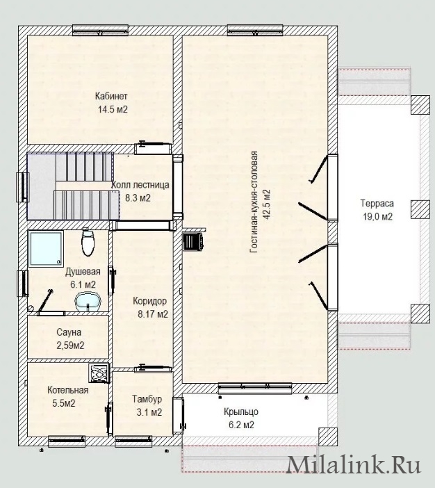 Дом 209 м² с совмещенной гостиной-кухней